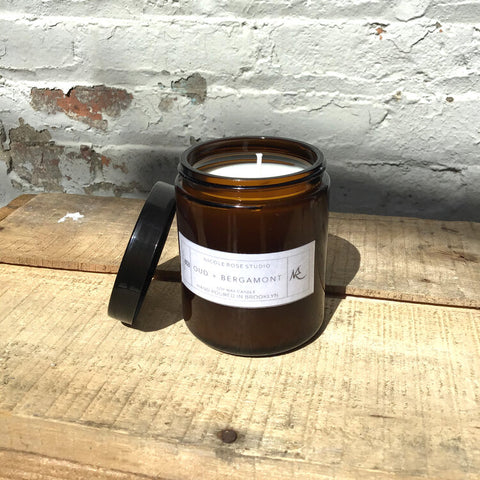 Oud + Bergamot Scented Soy Wax Candle