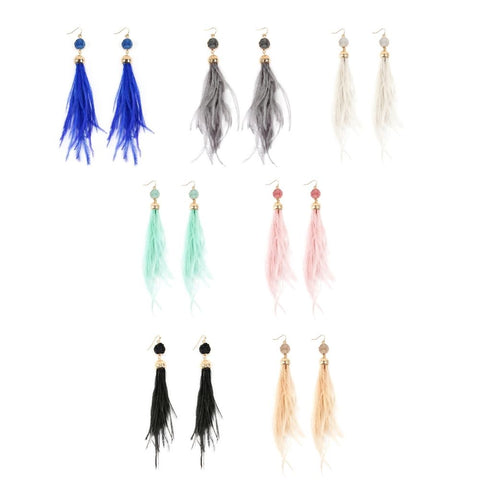 Druzy Stone With Dangling Feather Earrings ( Variety Colors Available