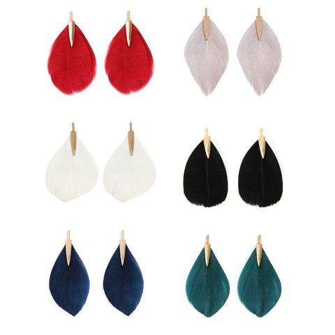 3 Inches Single Feather Post Drop Dangling Earrings ( Variety Color