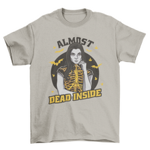 Spooky w/ skeleton woman and bats quote 'Almost dead inside' t-shirt