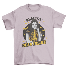 Spooky w/ skeleton woman and bats quote 'Almost dead inside' t-shirt