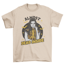 Spooky w/ skeleton woman and bats quote 'Almost dead inside' t-shirt