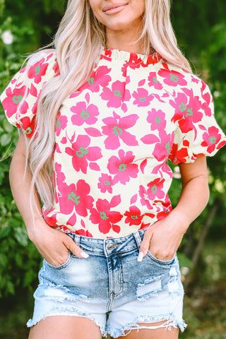 Floral Frilled Neckline Blouse