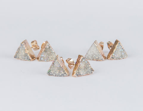 White triangle druzy earrings, gold plated earrings