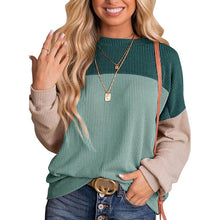 Womens Color Block Long Sleeve Crewneck Knitted Casual Pullover Tops