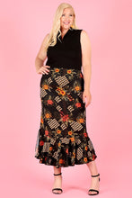 High Waist Print Midi Skirt with Mermaid bottom