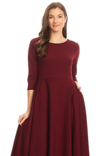 Plus Size Midi, A-Line Dress with 3/4 Sleeves and Pockets