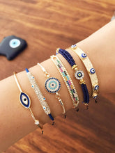 Blue Evil Eye Bracelet Set, Greek Bangle Bracelet, Seed Beads Bracelet